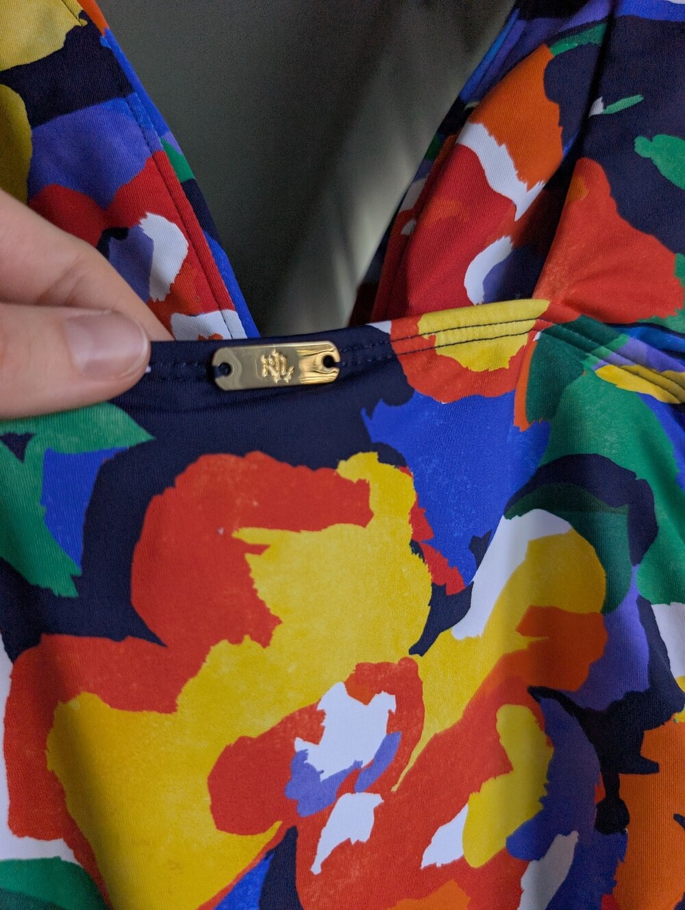 NWT Lauren Ralph Lauren Floral Ruched One Piece Swimsuit Size 8 MSRP $165 - Picture 7 of 14